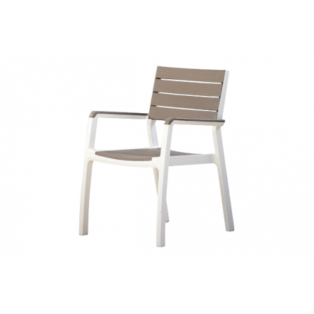 SILLA DE RESINA CON BRAZOS ARMONI EN BLANCO Y CAPUCCINO