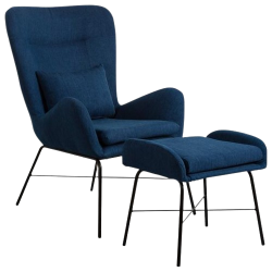 SILLÓN OREJERO CON REPOSAPIÉS AZUL