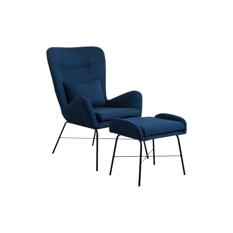 SILLÓN OREJERO CON REPOSAPIÉS AZUL