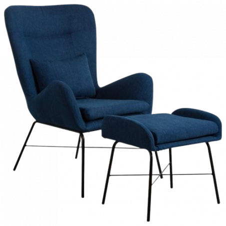 SILLÓN OREJERO CON REPOSAPIÉS AZUL
