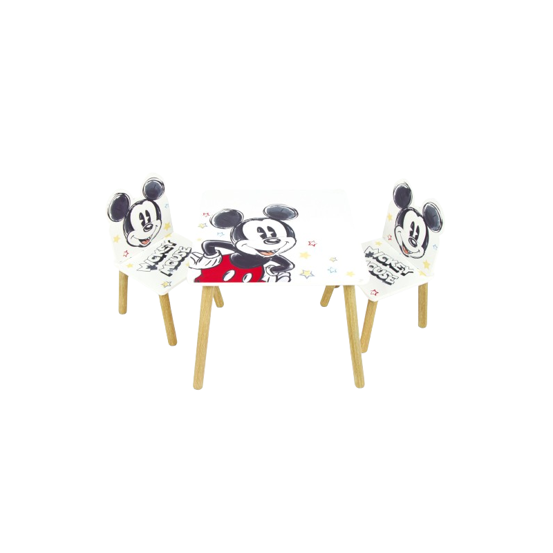 SET MESA + 2 SILLAS DE MADERA - MICKEY MOUSE