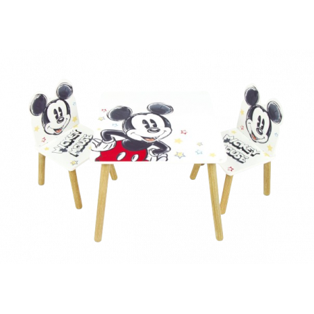 SET MESA + 2 SILLAS DE MADERA - MICKEY MOUSE