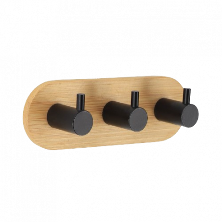GANCHO TRIPLE BAMBÚ/METAL PINTADO - NEGRO
