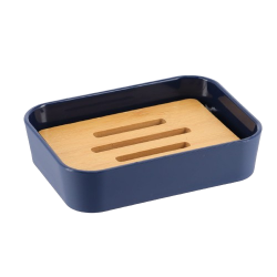 JABONERA RUBBER ABS Y BAMBÚ - AZUL MARINO
