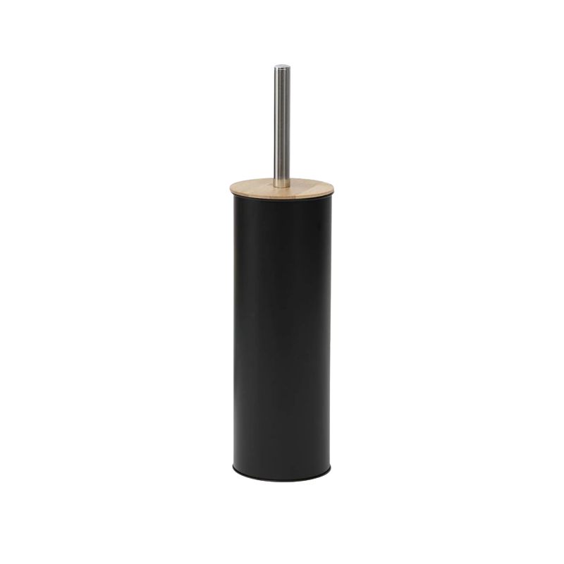 ESCOBILLERO CON SOPORTE DE METAL  + TAPA DE BAMBÚ - NEGRO