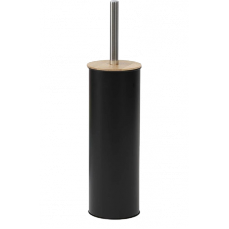 ESCOBILLERO CON SOPORTE DE METAL  + TAPA DE BAMBÚ - NEGRO
