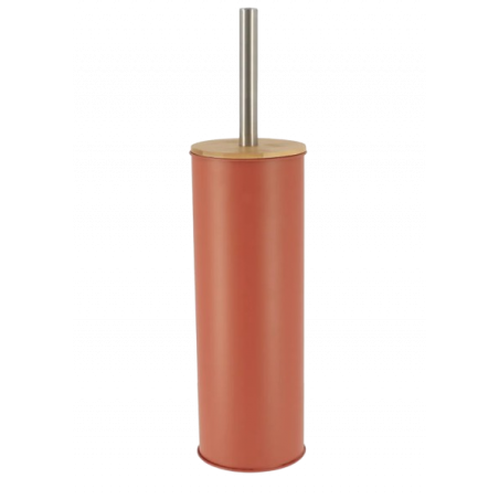ESCOBILLERO CON SOPORTE DE METAL  + TAPA DE BAMBÚ - TERRACOTA