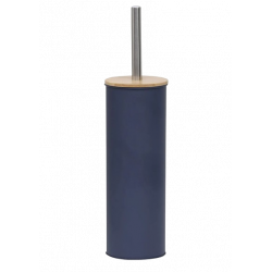 ESCOBILLERO CON SOPORTE DE METAL  + TAPA DE BAMBÚ - AZUL MARINO