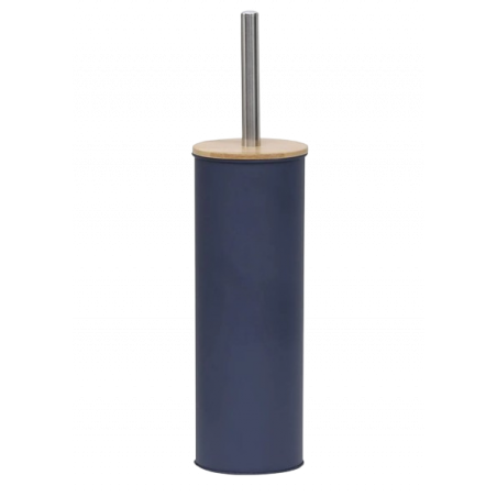 ESCOBILLERO CON SOPORTE DE METAL  + TAPA DE BAMBÚ - AZUL MARINO