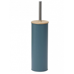 ESCOBILLERO CON SOPORTE DE METAL  + TAPA DE BAMBÚ - AZUL IMPERIAL