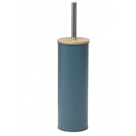 ESCOBILLERO CON SOPORTE DE METAL  + TAPA DE BAMBÚ - AZUL IMPERIAL