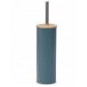 ESCOBILLERO CON SOPORTE DE METAL  + TAPA DE BAMBÚ - AZUL IMPERIAL