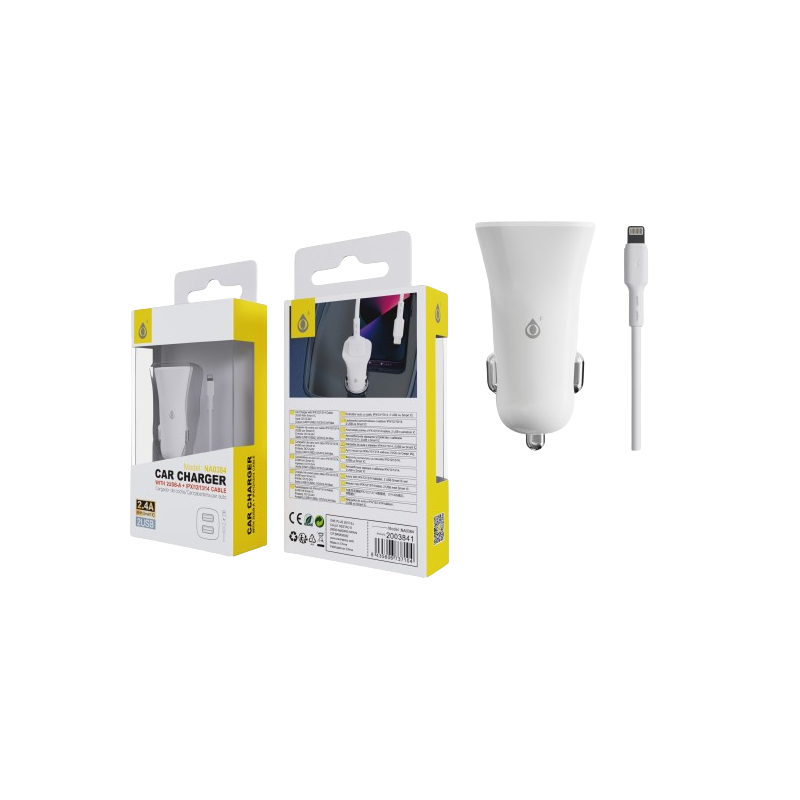 CARGADOR DE MECHERO CON CABLE IPHONE BLANCO