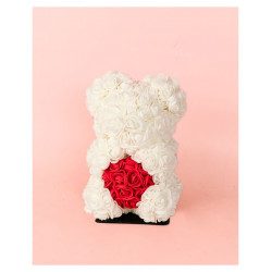 OSO DECORATIVO DE ROSAS ARTIFICIALES EN BLANCO