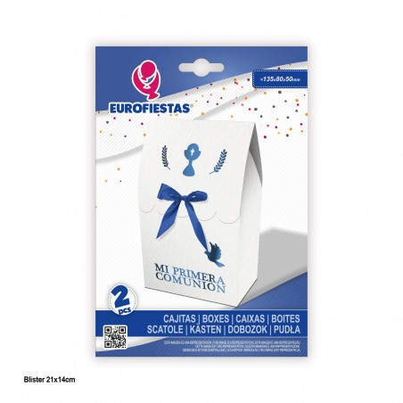 CAJITA DE REGALO CON SOLAPA Y LAZO AZUL METALIZADO