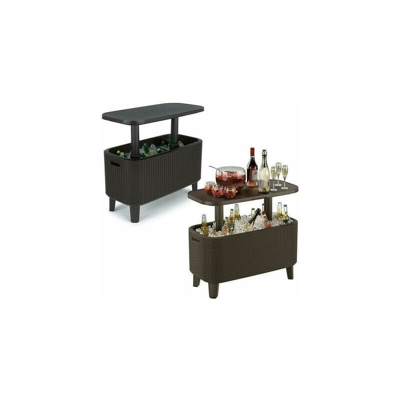 MESA AUXILIAR CON NEVERA BEVY BAR CURVE RATTAN