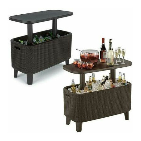 MESA AUXILIAR CON NEVERA BEVY BAR CURVE RATTAN