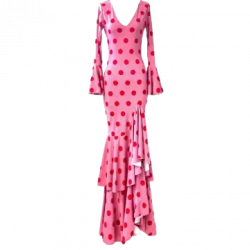 VESTIDO DE FLAMENCA ROSA CON LUNARES ROJOS